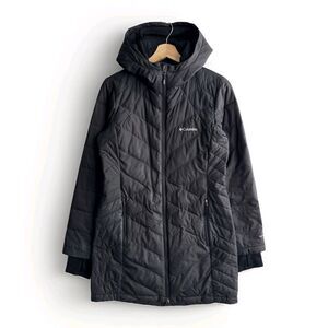 Columbia Women's Small Black Puffer Long Hooded Omni Heat Winter Jacket